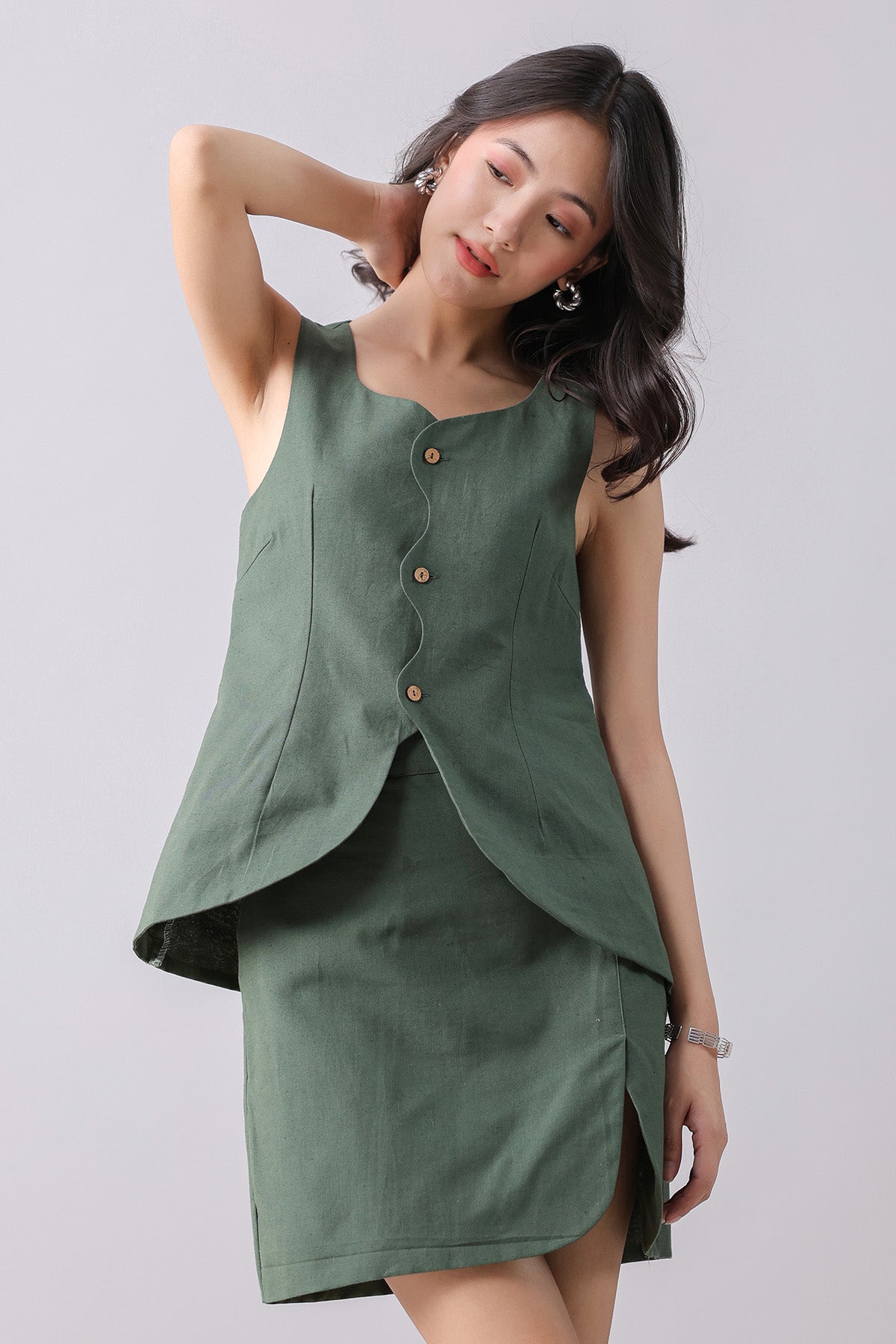 Buy Green Waistcoat & Mini Skirt by Why Look West for women online at ScrollnShops